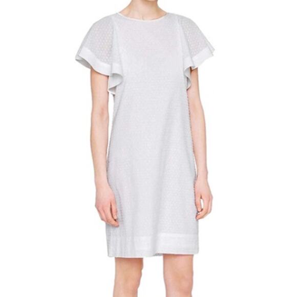 J Crew Women’s Sz: 4 White Swiss Dot Textured Ruffle Flounce Short Sleeves Dress - Picture 1 of 16